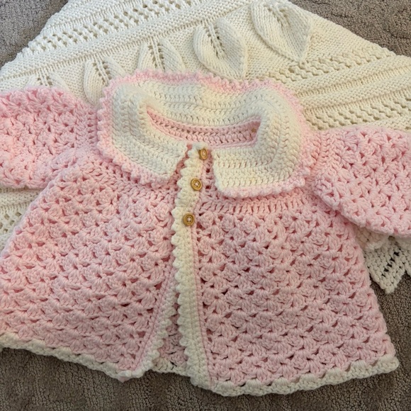 Crochet Baby Girl Bundle Baby Blanket Sweater toddler Newborn Infant Shower Gift - Picture 3 of 6